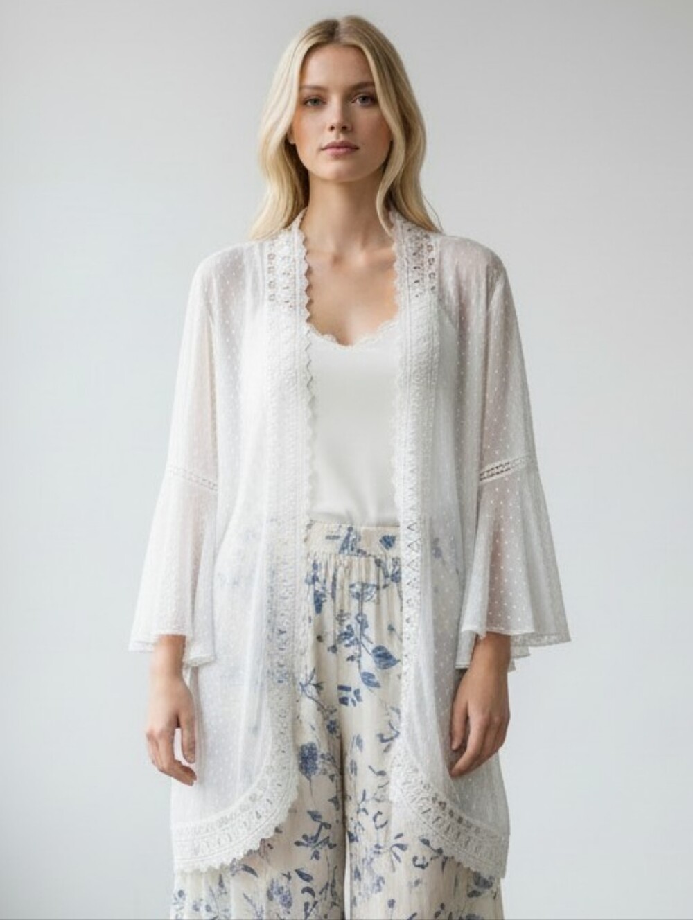 Cowgirl Up Sheer Lace Polka Dot Open Front Flare Sleeve Duster Women's Size XXL